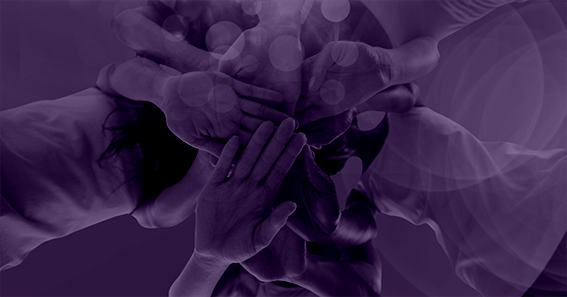 composition of female friends stacking hands on blue background. teamwork, motivation and success concept digitally generated image.